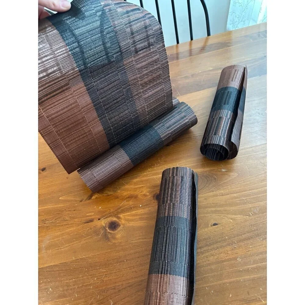 Set of 4 Woven Vinyl Placemats - Brown & Black Striped